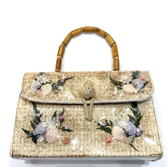 Vintage Purse 1950s Woven Seashell Handbag. Bamboo Beaded … - Picture 1 of 9